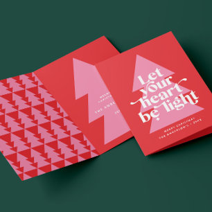 Cartes Pour Fêtes Annuelles Graphique moderne minime sapin de Noël rouge rose