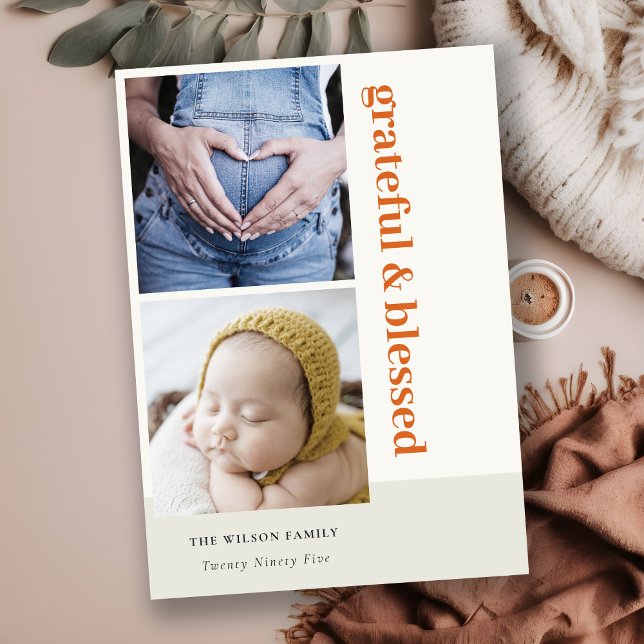 Cartes Pour Fêtes Annuelles Gras Minimal 2 Photo Rouille Rouge Gratuit & Béni (Créateur téléchargé)