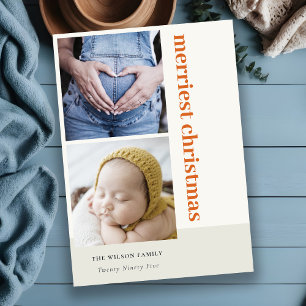 Cartes Pour Fêtes Annuelles Gras Minimal 2 Photo Rouille Rouge Plus Joyeux Noë