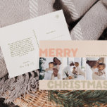 Cartes Pour Fêtes Annuelles Gras moderne Coral Joyeux Noël Trois photos<br><div class="desc">Envoyez des voeux chaleureux cette saison de vacances avec ce corail moderne et unique et joli Joyeux Noël trois photo carte postale vacances. Son design sobre et minimaliste présente des éléments d'inspiration boho dans les tons rose clair, corail pastel, vert sauge, bleu et pêche. Célébrant l'esprit festif de décembre, ce...</div>