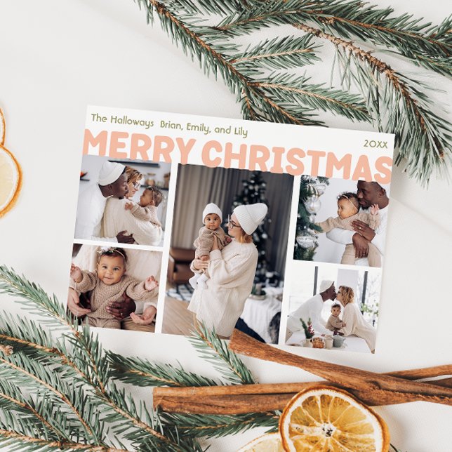 Cartes Pour Fêtes Annuelles Gras moderne Joyeux Noël Cinq photos (Créateur téléchargé)