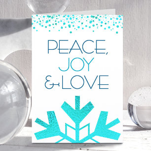 Cartes Pour Fêtes Annuelles Gras Turquoise Snowflake Paix Joie Amour Typograph