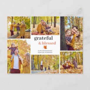 Cartes Pour Fêtes Annuelles Grateful & Blessed Fall remercier la famille photo