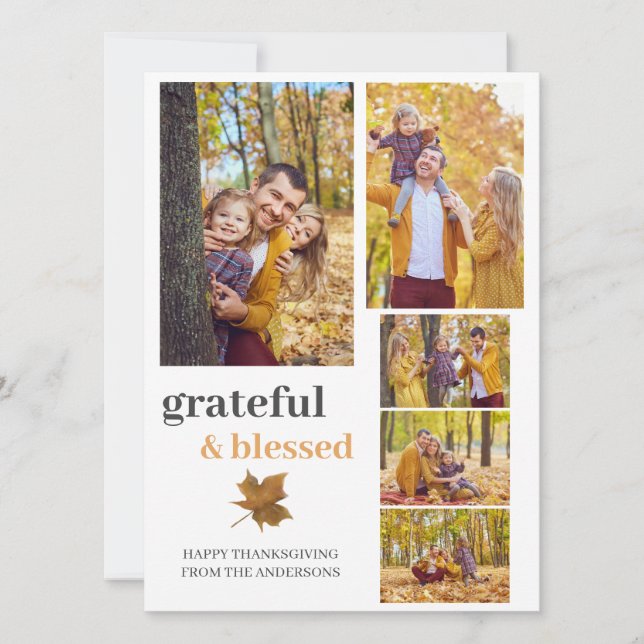 Cartes Pour Fêtes Annuelles Grateful & Blessed Fall remercier la famille photo (Devant)