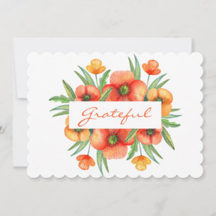 Cartes Pour Fêtes Annuelles Grateful Floral Thanksgiving Flat Scalloped Card