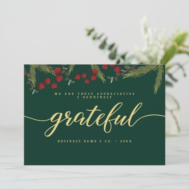 Cartes Pour Fêtes Annuelles Grateful Modern Script Holly Pine business logo  (Debout devant)