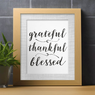Cartes Pour Fêtes Annuelles Grateful Thankful Blessé Script rustique