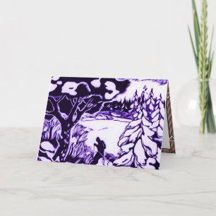 Cartes Pour Fêtes Annuelles Gravure sur bois vintage en Noël, skieur dans la