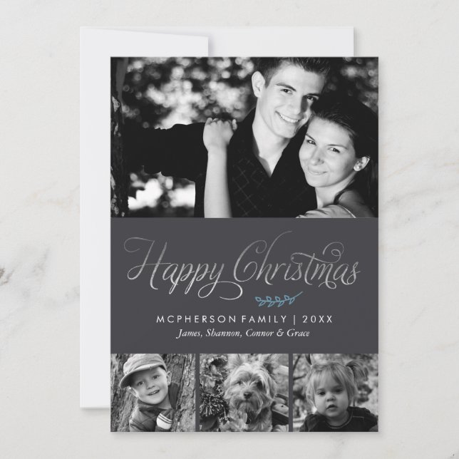 Cartes Pour Fêtes Annuelles Gray and Silver Happy Christmas Photo (Devant)
