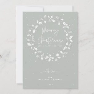 Cartes Pour Fêtes Annuelles Gray Green Joyeux Noël Holly Wreath