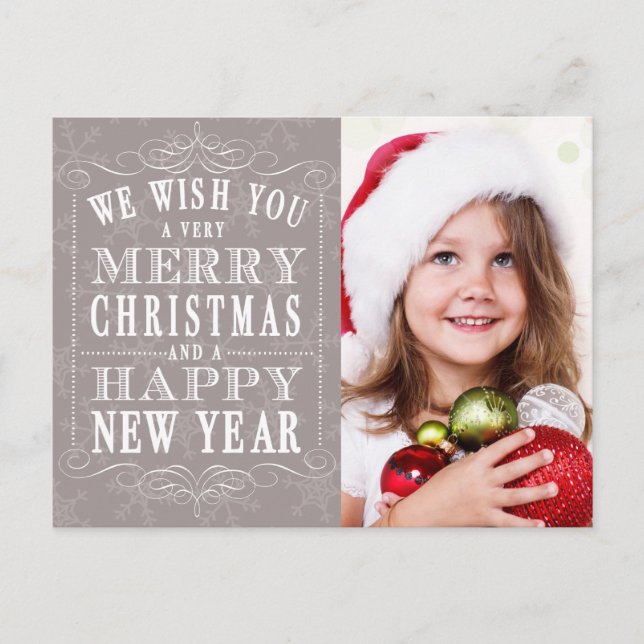 Cartes Pour Fêtes Annuelles Gray Joyeux Noël, Bonne Année Photo (Devant)
