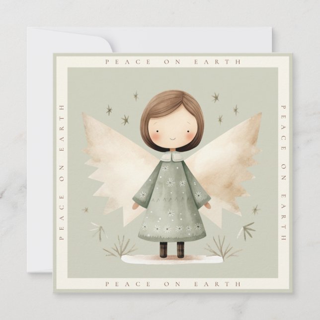 Cartes Pour Fêtes Annuelles Gray Rustic Angel 1 Photo Plat Holiday Card (Devant)