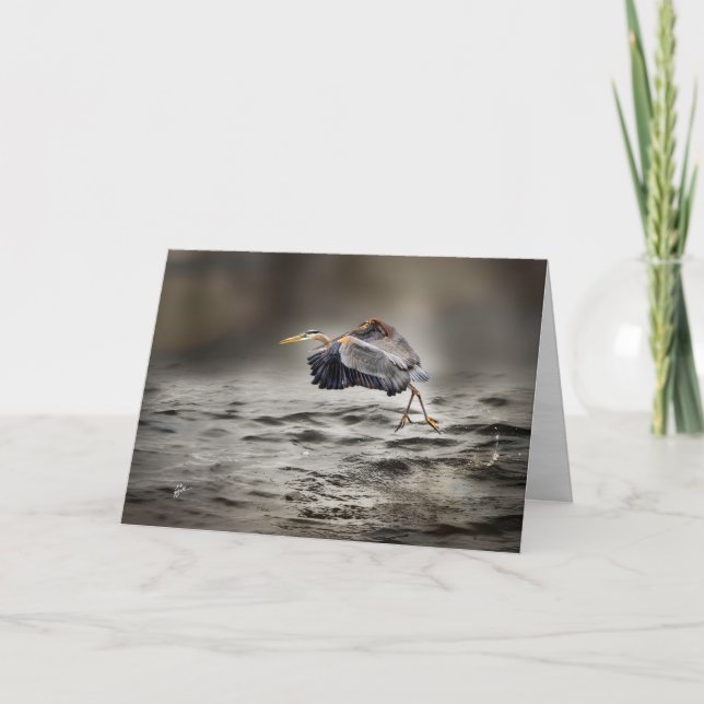 Cartes Pour Fêtes Annuelles Great Blue Heron Dancing Over the Lake Blank (Devant)