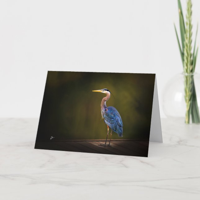 Cartes Pour Fêtes Annuelles Great Blue Heron on Rustic Dock at Sunset (Devant)