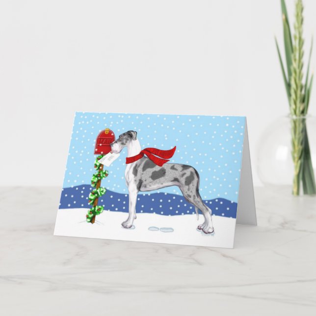 Cartes Pour Fêtes Annuelles Great Dane Christmas Mail Merle UC (Devant)