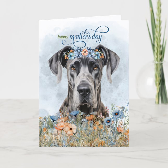 Cartes Pour Fêtes Annuelles Great Dane Dog Wildflowers Mother's Day (Devant)