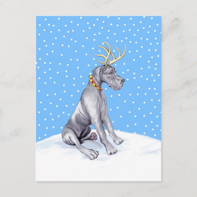 Cartes Pour Fêtes Annuelles Great Dane Reindeer Christmas Blue UC (Devant)