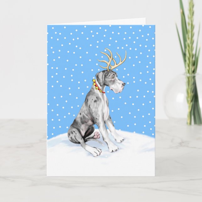 Cartes Pour Fêtes Annuelles Great Dane Reindeer Christmas Merle UC (Devant)