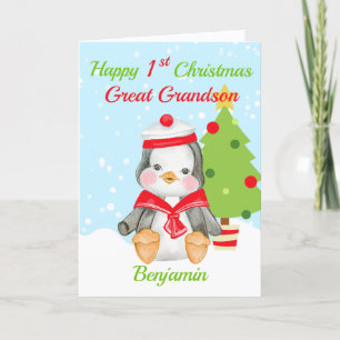 Cartes Pour Fêtes Annuelles Great Grand-fils 1er Noël mignon Penguin