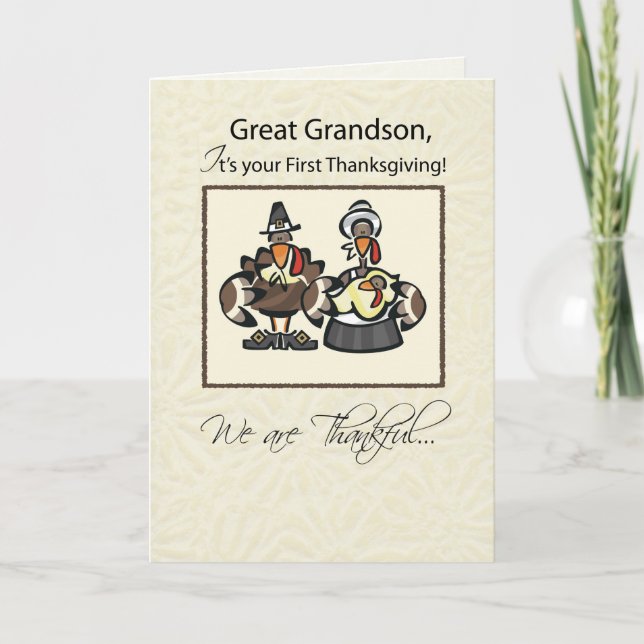 Cartes Pour Fêtes Annuelles Great Grand-fils Premier Thankgiving Famille Turqu (Devant)