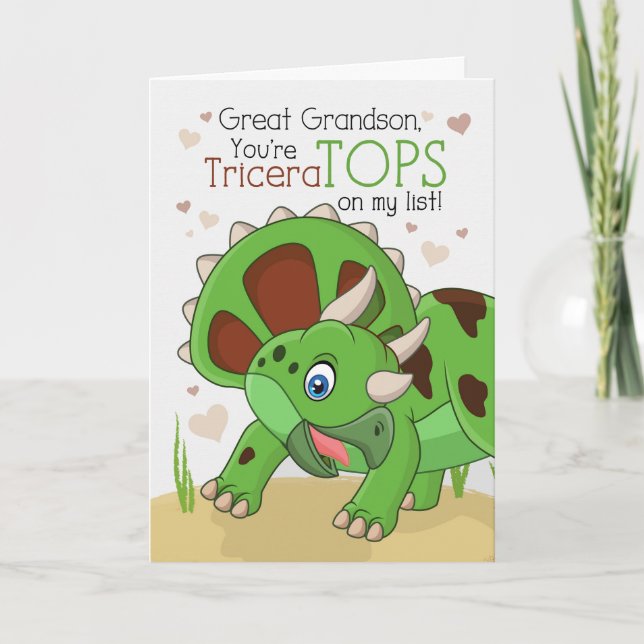Cartes Pour Fêtes Annuelles Great Grand Valentine TriceraTOPS Dinosaur (Devant)