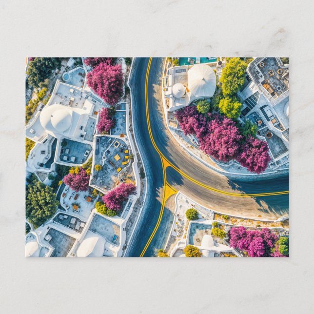 Cartes Pour Fêtes Annuelles Grec Mountain Village Street avec Bougainvillea (Devant)