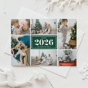 Cartes Pour Fêtes Annuelles Green 2025 Happy New Year Photo Collage