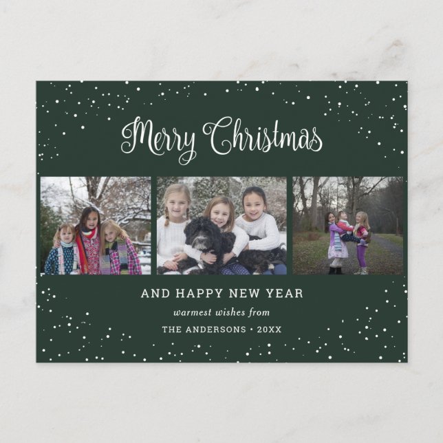 Cartes Pour Fêtes Annuelles Green 3 Photo Collage Calligraphie (Devant)