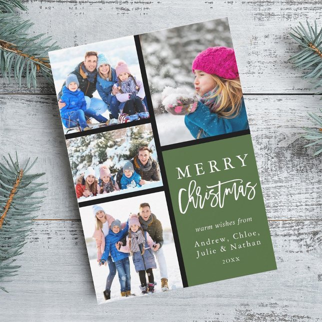 Cartes Pour Fêtes Annuelles Green 4 Photo Collage moderne Joyeux Noël (Créateur téléchargé)