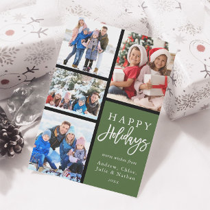 Cartes Pour Fêtes Annuelles Green 4 Photo Collage Moderne Joyeux Vacances
