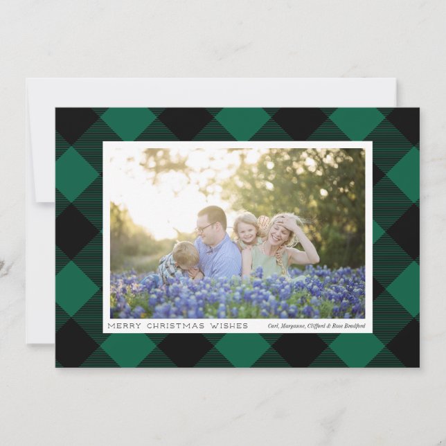 Cartes Pour Fêtes Annuelles Green and Black Buffalo Check Plaid Photo (Devant)
