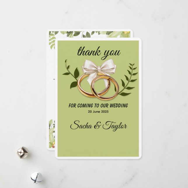 Cartes Pour Fêtes Annuelles Green and Gold Elegant Wedding Thank You card (Devant/Arrière en situation)