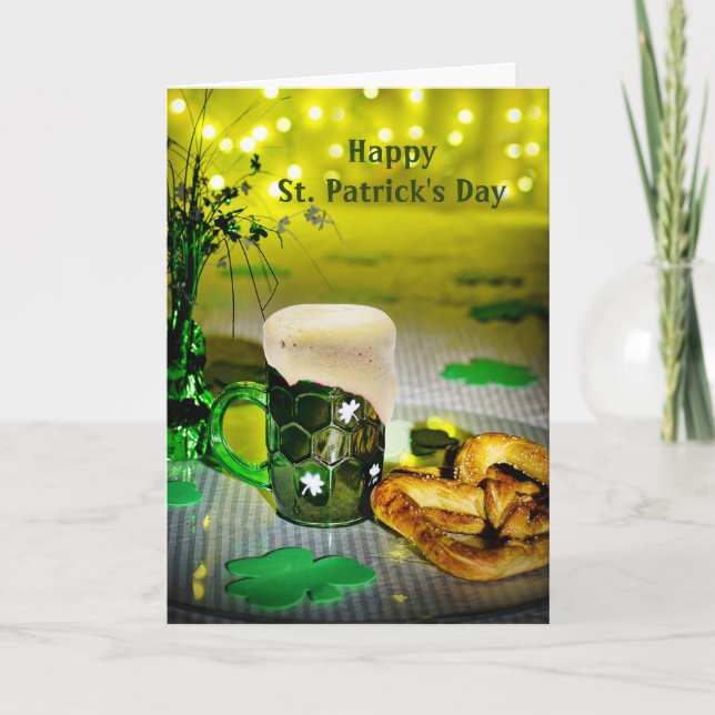 Cartes Pour Fêtes Annuelles Green Beer Mug Shamrock Pretzels St. Patrick's Day (Devant)