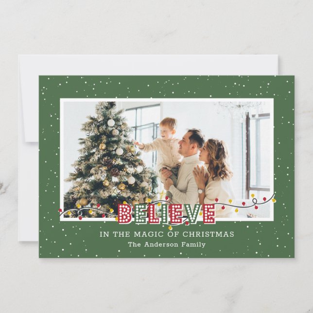 Cartes Pour Fêtes Annuelles Green Believe In the Magic Photo Christmas Cards (Devant)