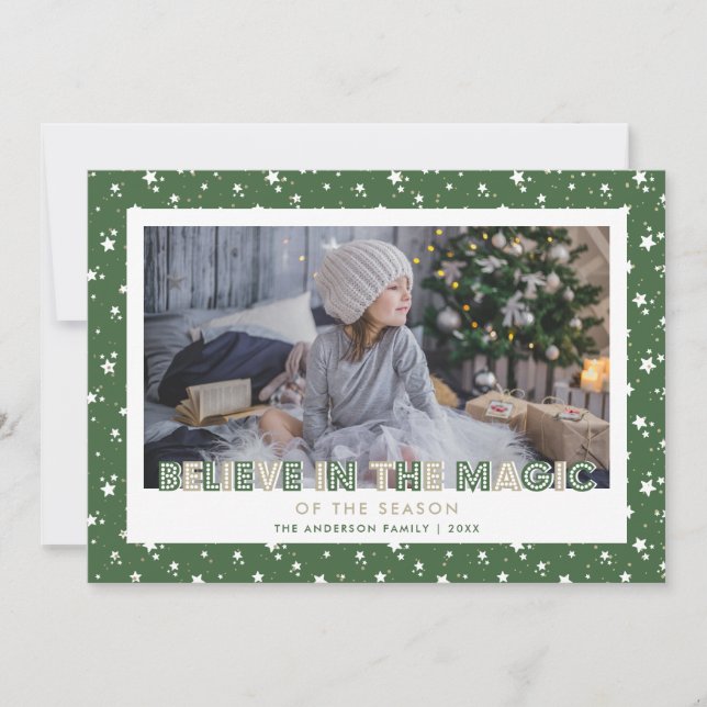 Cartes Pour Fêtes Annuelles Green Believe In the Magic Stars Photo (Devant)