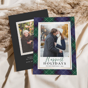Cartes Pour Fêtes Annuelles Green & Blue Tartan Happest Holidays Photo
