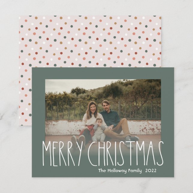 Cartes Pour Fêtes Annuelles Green Boho Polka Dot Christmas Foncé Photo (Devant / Derrière)