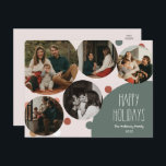 Cartes Pour Fêtes Annuelles Green Boho Polka Dot Happy Holidays Cinq photos<br><div class="desc">Cette carte postale de vacances à cinq photos est parfaite pour vos vacances à la bohème de style bohème. La police de caractères rustique classique mais délicate dessinée à la main lui donne un aspect terreux vintage tout en le gardant mignon et simple. Les pois viennent dans les tons terre...</div>