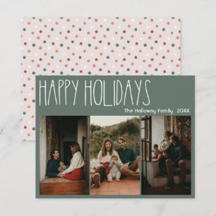 Cartes Pour Fêtes Annuelles Green Boho Polka Dot Joyeuses Vacances Trois Photo