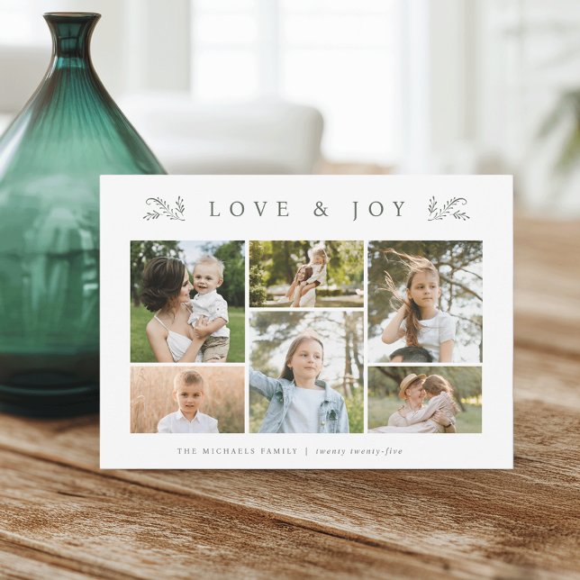 Cartes Pour Fêtes Annuelles Green Botanical 6 Photo Collage (Créateur téléchargé)