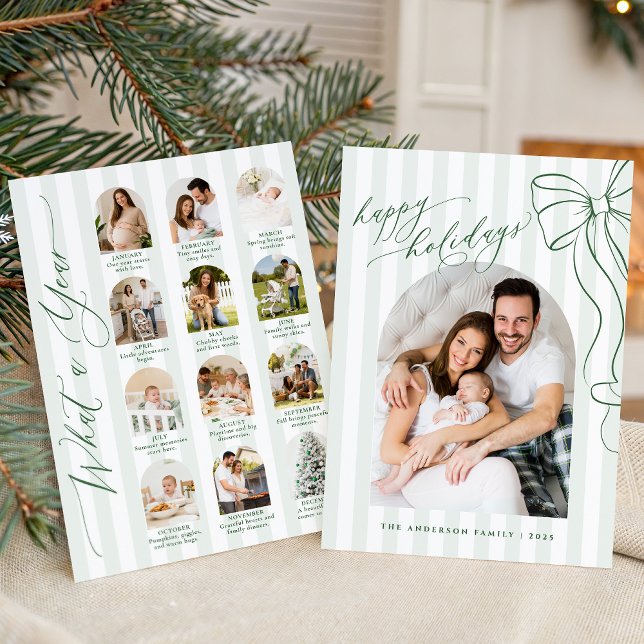 Cartes Pour Fêtes Annuelles Green Bow Bilan de l'année Quelle année Revue Mens (Créateur téléchargé)