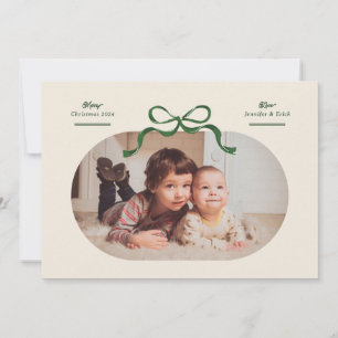 Cartes Pour Fêtes Annuelles Green Bow Merriest Christmas Oval Photo Appartemen