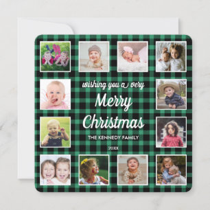 Cartes Pour Fêtes Annuelles Green Buffalo Plaid 12 Photo Collage Noël