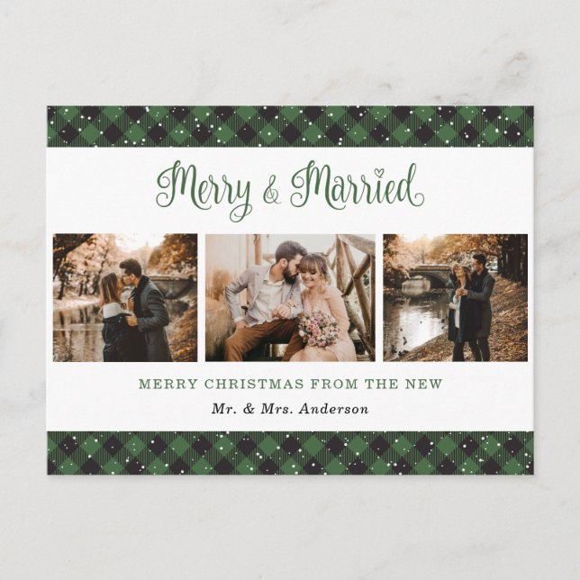 Cartes Pour Fêtes Annuelles Green Buffalo Plaid Marié et Joyeux nouveaux marié (Devant)