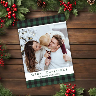 Cartes Pour Fêtes Annuelles Green Buffalo Plaid Russe Joyeux Noël Photo