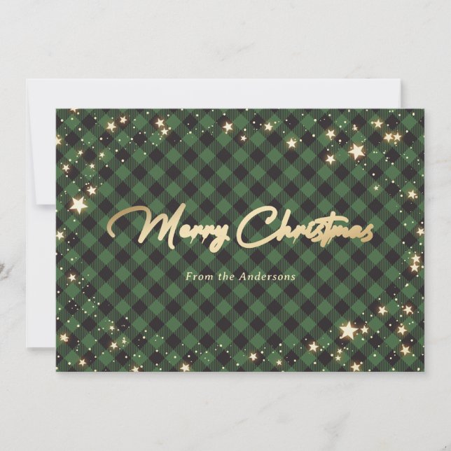 Cartes Pour Fêtes Annuelles Green Buffalo Plaid Stars Christmas Cards (Devant)