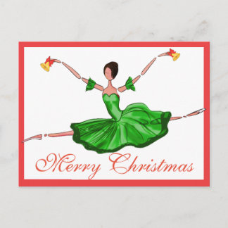 Cartes Pour Fêtes Annuelles Green Christmas Ballet Card, Christmas Ballerina