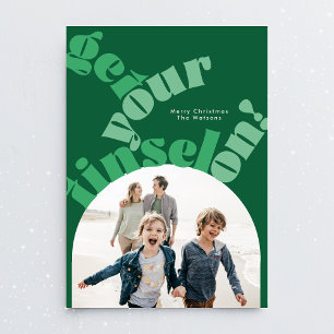 Cartes Pour Fêtes Annuelles Green Christmas Bold Typographie Oval Arc Photo