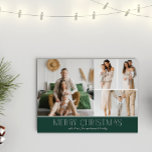 Cartes Pour Fêtes Annuelles GREEN Christmas Elegant 4 Collage Message photo<br><div class="desc">Partagez les moments forts de votre famille avec cette carte de Noël en revue qui présente un design simple, minimal et propre. Le devant comprend un collage moderne de quatre photos jumelé à l'accueil festif "Joyeux Noël" dans une élégante police serif sur une couleur verte classique avec espace pour personnaliser...</div>
