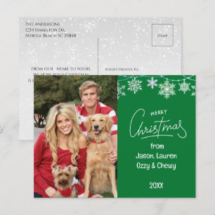 Cartes Pour Fêtes Annuelles Green Christmas Family Photo Pets Message